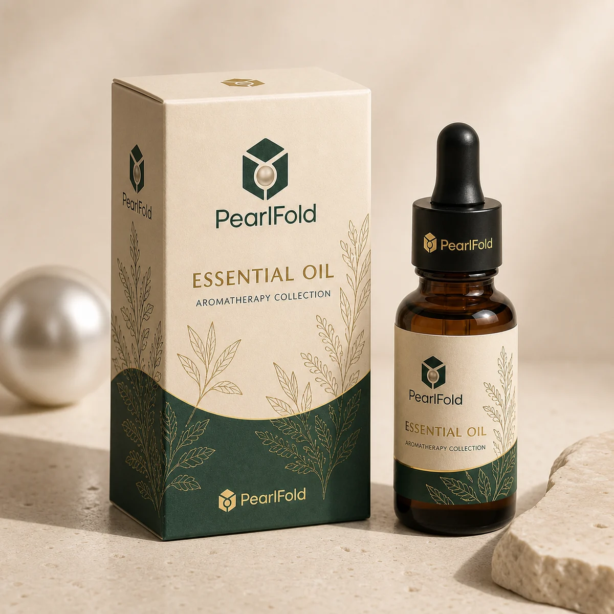 Custom essential oil box in a premium square retail styling scene