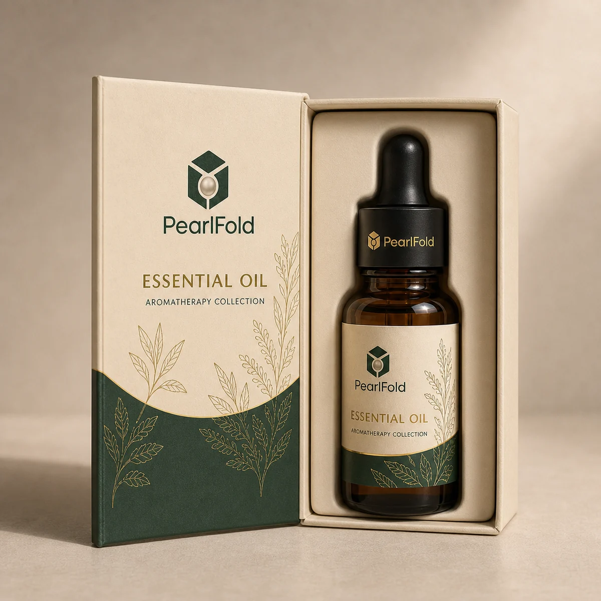 Open custom essential oil box showing its fitted insert and product presentation