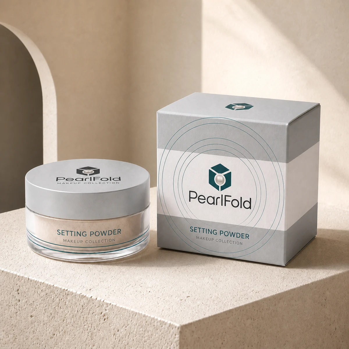 Custom setting powder box in a premium square retail styling scene